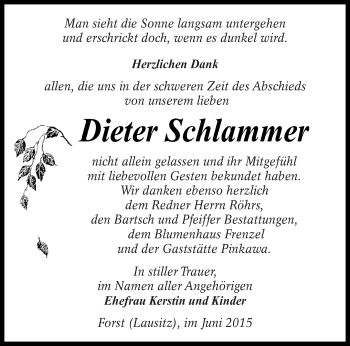 Traueranzeige von Dieter Schlammer von lausitzer_rundschau