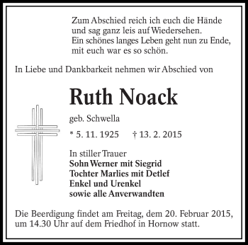 Traueranzeige von Ruth Noack von lausitzer_rundschau