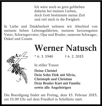 Traueranzeige von Werner Natusch von lausitzer_rundschau