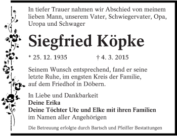 Traueranzeige von Siegfried Köpke von lausitzer_rundschau