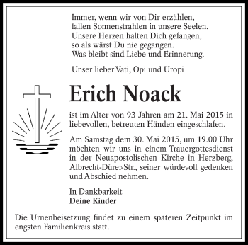 Traueranzeige von Erich Noack von lausitzer_rundschau