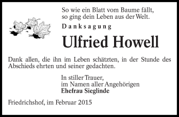 Traueranzeige von Ulfried Howell von lausitzer_rundschau