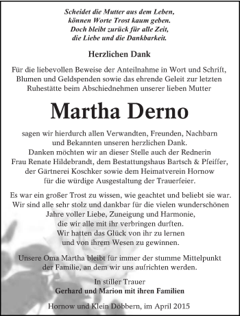 Traueranzeige von Martha Derno von lausitzer_rundschau