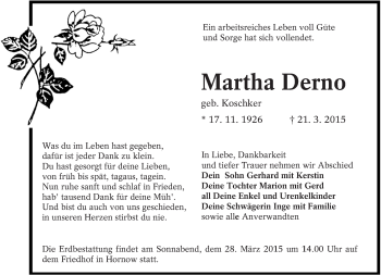 Traueranzeige von Martha Derno von lausitzer_rundschau