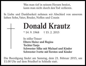 Traueranzeige von Donald Krautz von lausitzer_rundschau