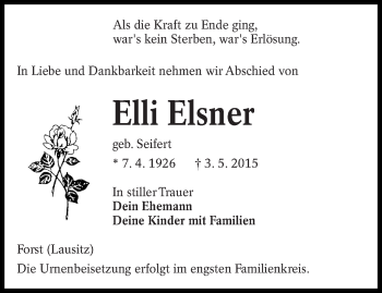 Traueranzeige von Elli Elsner von lausitzer_rundschau