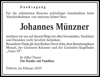 Traueranzeige von Johannes Münzner von lausitzer_rundschau