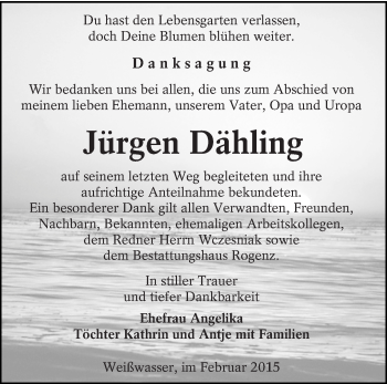 Traueranzeige von Jürgen Dähling von lausitzer_rundschau