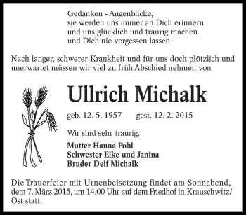 Traueranzeige von Ullrich Michalk von lausitzer_rundschau