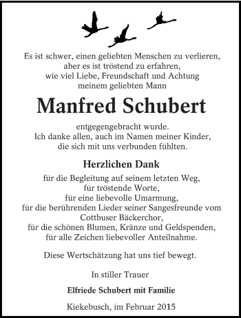 Traueranzeige von Manfred Schubert von lausitzer_rundschau