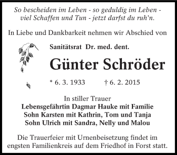Traueranzeige von Günter Schröder von lausitzer_rundschau
