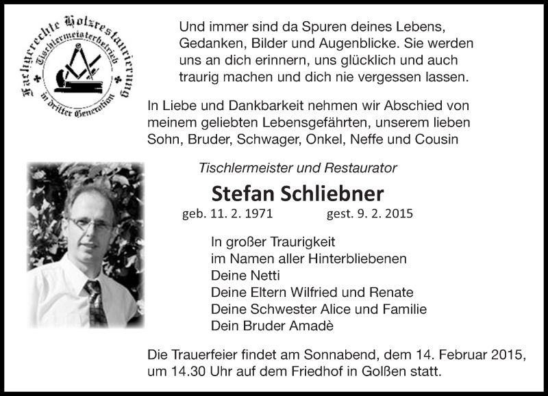 Traueranzeige für Stefan Schliebner vom 11.02.2015 aus lausitzer_rundschau