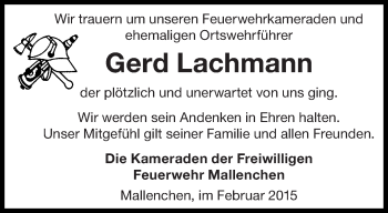 Traueranzeige von Gerd Lachmann von lausitzer_rundschau