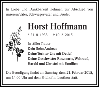 Traueranzeige von Horst Hoffmann von lausitzer_rundschau