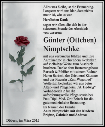 Traueranzeige von Günter Nimptschke von lausitzer_rundschau