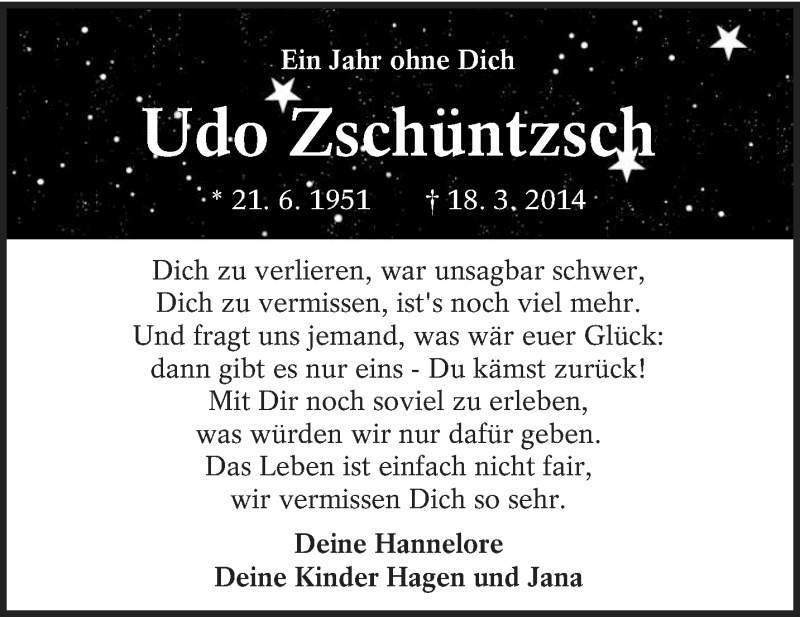  Traueranzeige für Udo Zschüntzsch vom 21.03.2015 aus lausitzer_rundschau
