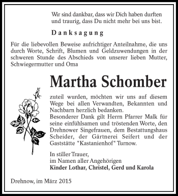 Traueranzeige von Martha Schomber von lausitzer_rundschau