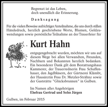 Traueranzeige von Kurt Hahn von lausitzer_rundschau