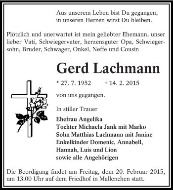 Traueranzeige von Gerd Lachmann von lausitzer_rundschau