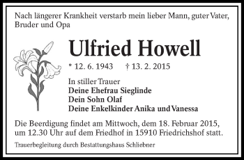 Traueranzeige von Ulfried Howell von lausitzer_rundschau