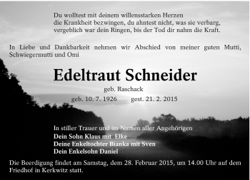Traueranzeige von Edeltraut Schneider von lausitzer_rundschau
