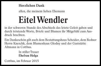 Traueranzeige von Eitel Wendler von lausitzer_rundschau