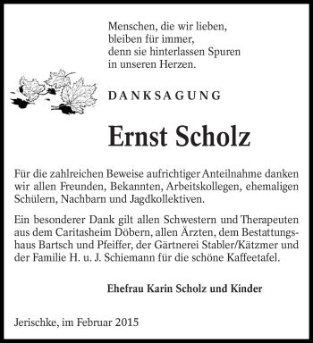 Traueranzeige von Ernst Scholz von lausitzer_rundschau