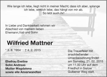 Traueranzeige von Wilfried Mattner von lausitzer_rundschau