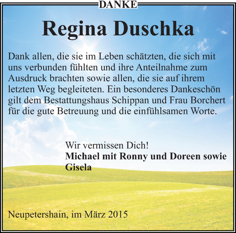  Traueranzeige für Regina Duschka vom 22.03.2015 aus lausitzer_rundschau