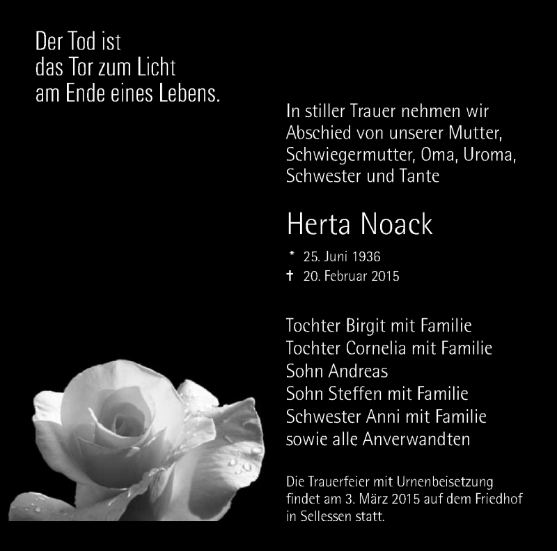  Traueranzeige für Herta Noack vom 01.03.2015 aus lausitzer_rundschau