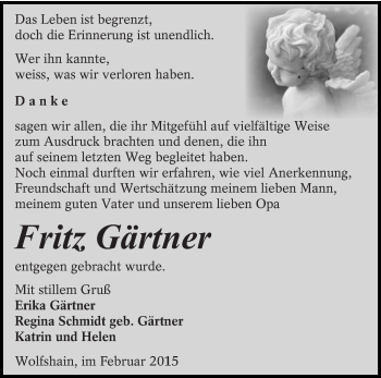 Traueranzeige von Fritz Gärtner von lausitzer_rundschau