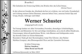 Traueranzeige von Werner Schuster von lausitzer_rundschau