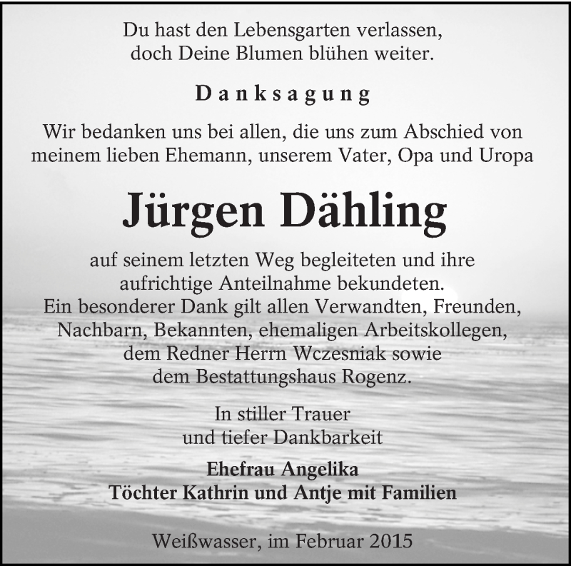  Traueranzeige für Jürgen Dähling vom 28.02.2015 aus lausitzer_rundschau