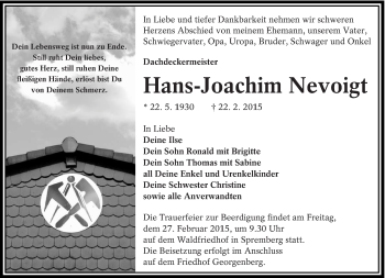 Traueranzeige von Hans-Joachim Nevoigt von lausitzer_rundschau