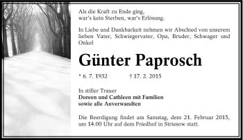 Traueranzeige von Günter Paprosch von lausitzer_rundschau