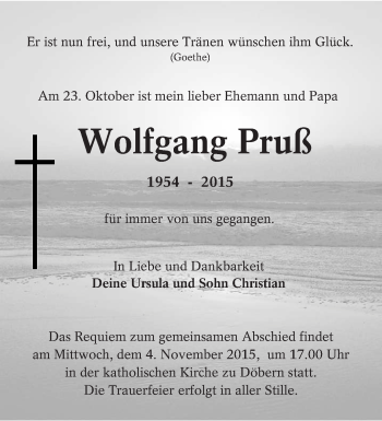 Traueranzeige von Wolfgang Pruß von lausitzer_rundschau