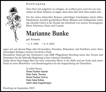 Traueranzeige von Marianne Bunke von lausitzer_rundschau