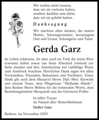 Traueranzeige von Gerda Garz von lausitzer_rundschau