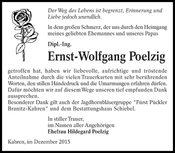 Traueranzeige von Ernst-Wolfgang Poelzig von lausitzer_rundschau
