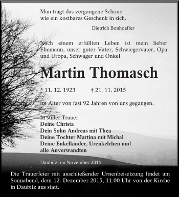 Traueranzeige von Martin Thomasch von lausitzer_rundschau