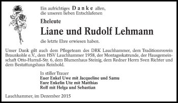 Traueranzeige von Liane und Rudolf Lehmann von lausitzer_rundschau