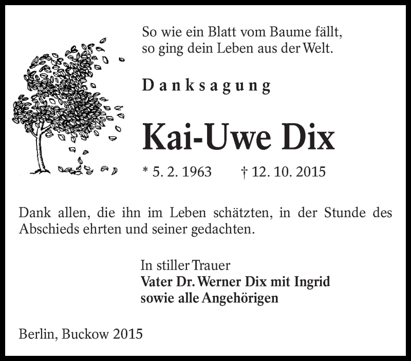  Traueranzeige für Kai-Uwe Dix vom 06.12.2015 aus lausitzer_rundschau