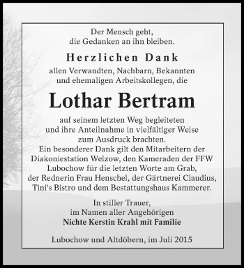Traueranzeige von Lothar Bertram von lausitzer_rundschau