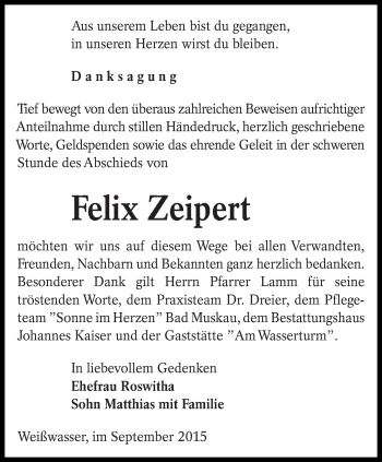 Traueranzeige von Felix Zeipert von lausitzer_rundschau