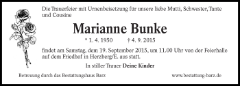 Traueranzeige von Marianne Bunke von lausitzer_rundschau