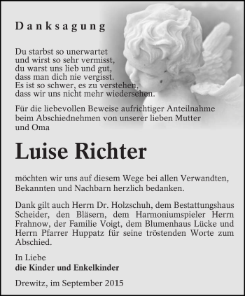 Traueranzeige von Luise Richter von lausitzer_rundschau