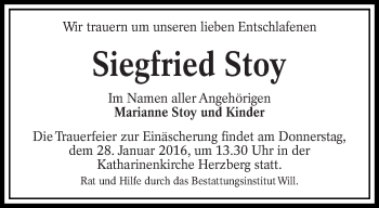 Traueranzeige von Siegfried Stoy von lausitzer_rundschau