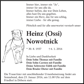 Traueranzeige von Heinz Nowotnick von lausitzer_rundschau