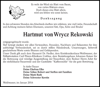Traueranzeige von Hartmut von Wrycz Rekowski von lausitzer_rundschau