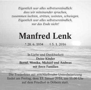 Traueranzeige von Manfred Lenk von lausitzer_rundschau